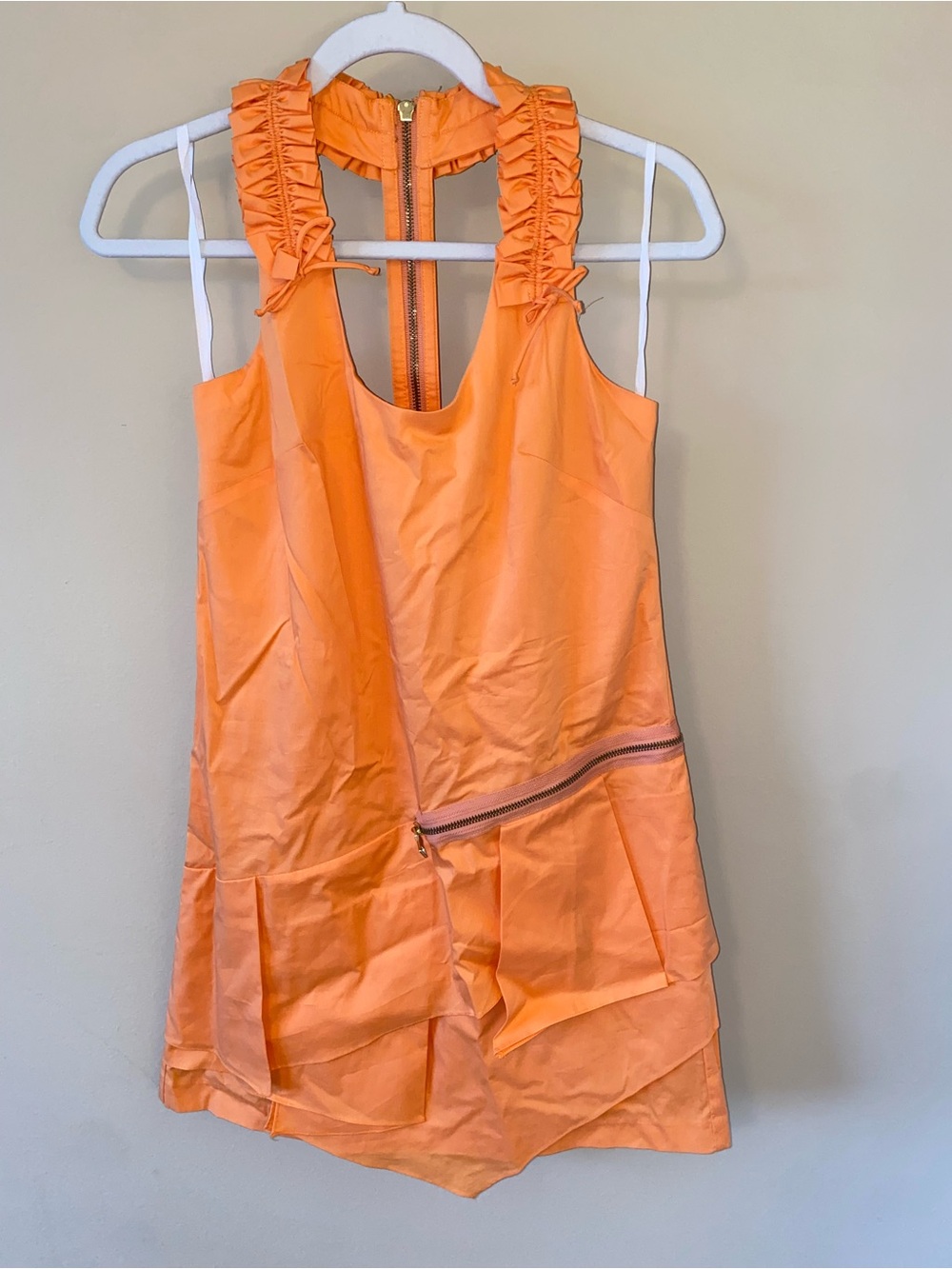 New NWT Cynthia Steffe Ruffle Exposed Zipper Mini Dress Tangerine Orange Sz. 4
